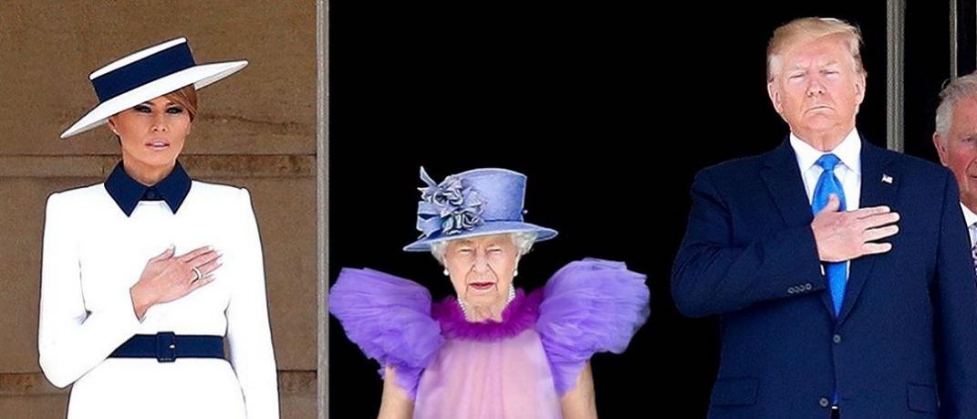 Meme που δείχνει τη βασίλισσα Ελισάβετ, τη Μελάνια Τραμπ και τον Ντόλαντ Τραμπ
