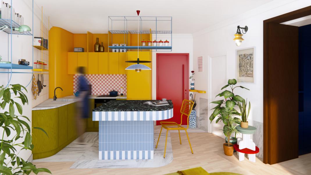 To πολύχρωμα διαμέρισμα με την υπογραφή των Oikonomakis Siampakoulis Architects