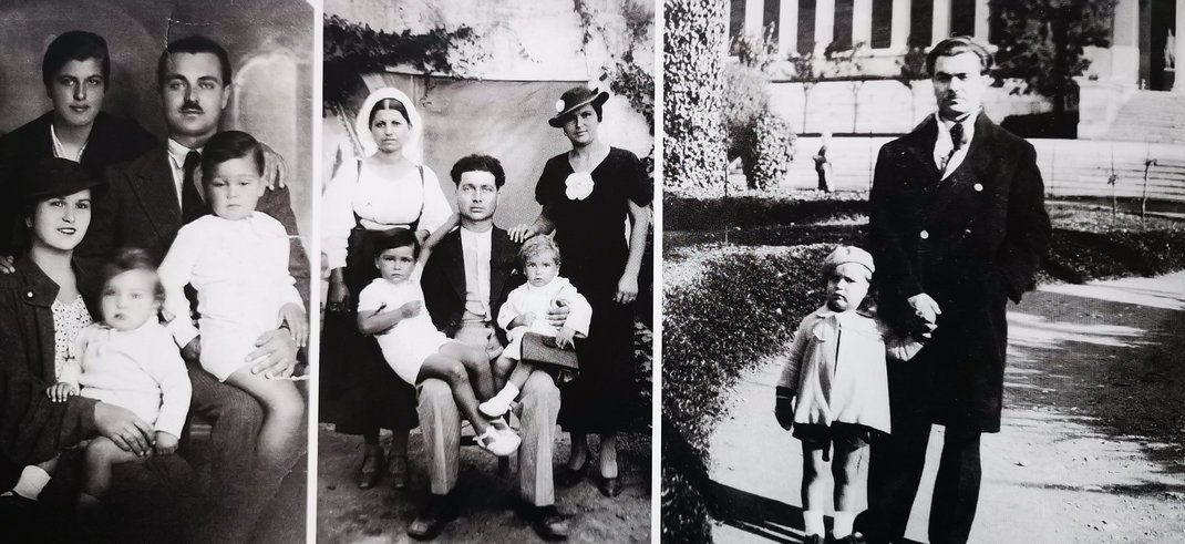 Οι γονείς του Αλκίνοος και Αυξεντία Κούρκουλου, στη μέση ο θείος, η θεία και η μητέρα του και δεξιά ο Νίκος Κούρκουλος με τον πατέρα του