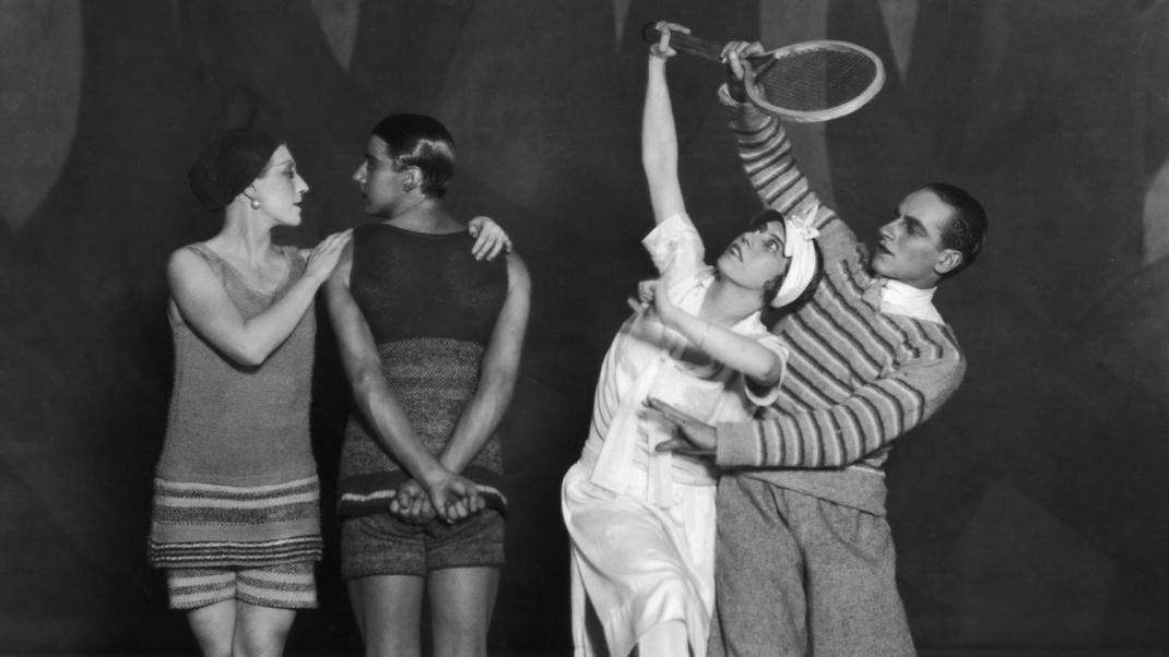 Lydia Sokolova, English dancer and choreographer Anton Dolin, Bronislava Nijinska and Leon Woizikowsky after the first performance of 'Le Train Bleu' in Britain, at the Coliseum Theatre, London, 1924. Photo: © Victoria and Albert Museum, London. © Sasha/courtesy Getty Images