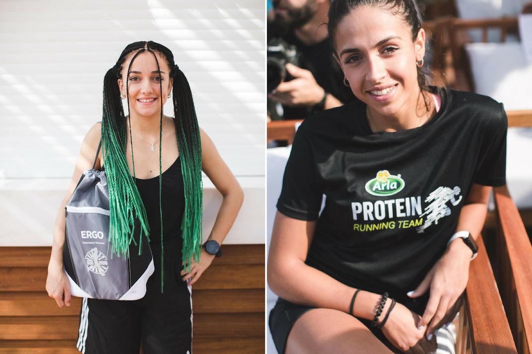Νέα δρομικά κορίτσια στο 7ο Ladies Run: Η stylish Αικατερίνη Κουτλή με το goodie bag της ERGO, και η δυναμική Στέλλα Αλεξανδρίδου, πρέσβειρα της ARLA, που τερμάτισε τρίτη στη γενική κατάταξη
