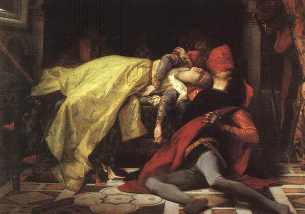Al. Cabanel,  O θάνατος της Φραντσέσκα του Ρίμινι και του Πάολο Μαλατέστα. 1870. Βρίσκεται στο Musée d' Orsays στο Παρίσι.