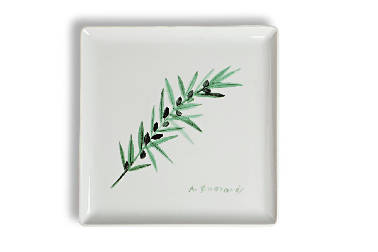 Συλλεκτική αριθμημένη αναπαραγωγή σε πορσελάνη του έργου «Κλαδί ελιάς» του Αλέκου Φασιανού 
