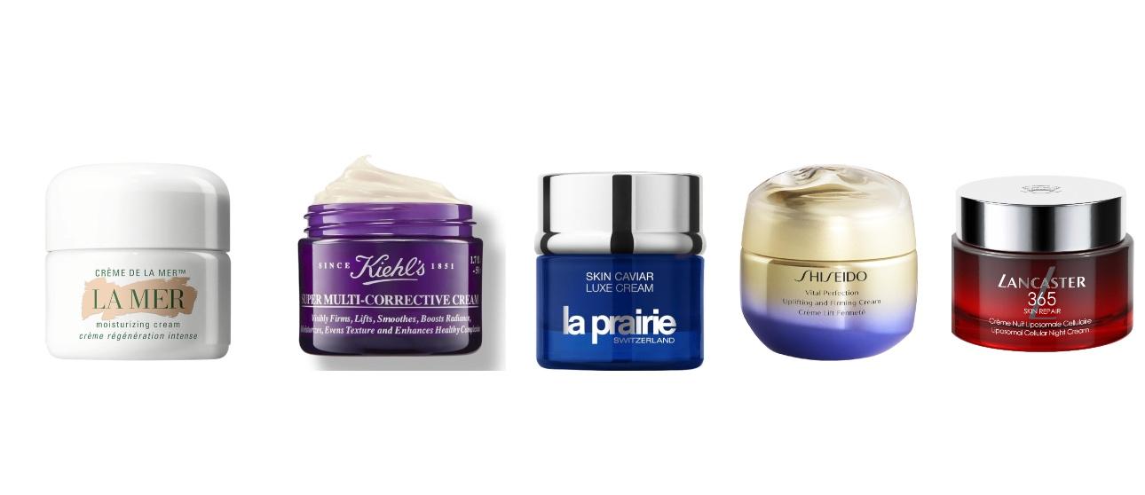 La Mer, Moisturizing CreamKIEHL's, Super Multi-Corrective CreamLa Prairie, Skin Caviar Luxe CreamShiseido, Vital PerfectionLancaster, 365 Skin Repair