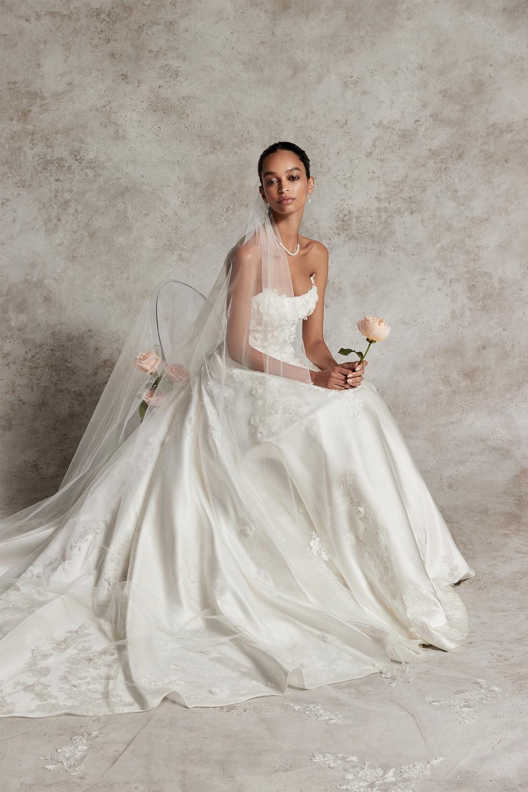 AMANI: A-LINE WEDDING GOWN WITH POINTED SCOOP NECKLINE AND 3D FLOWERS