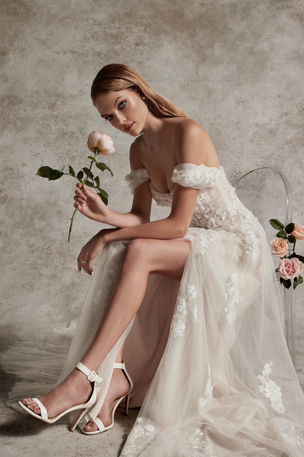 SHANTI : SEQUINED LACE A-LINE WEDDING GOWN WITH DETACHABLE STRAPS