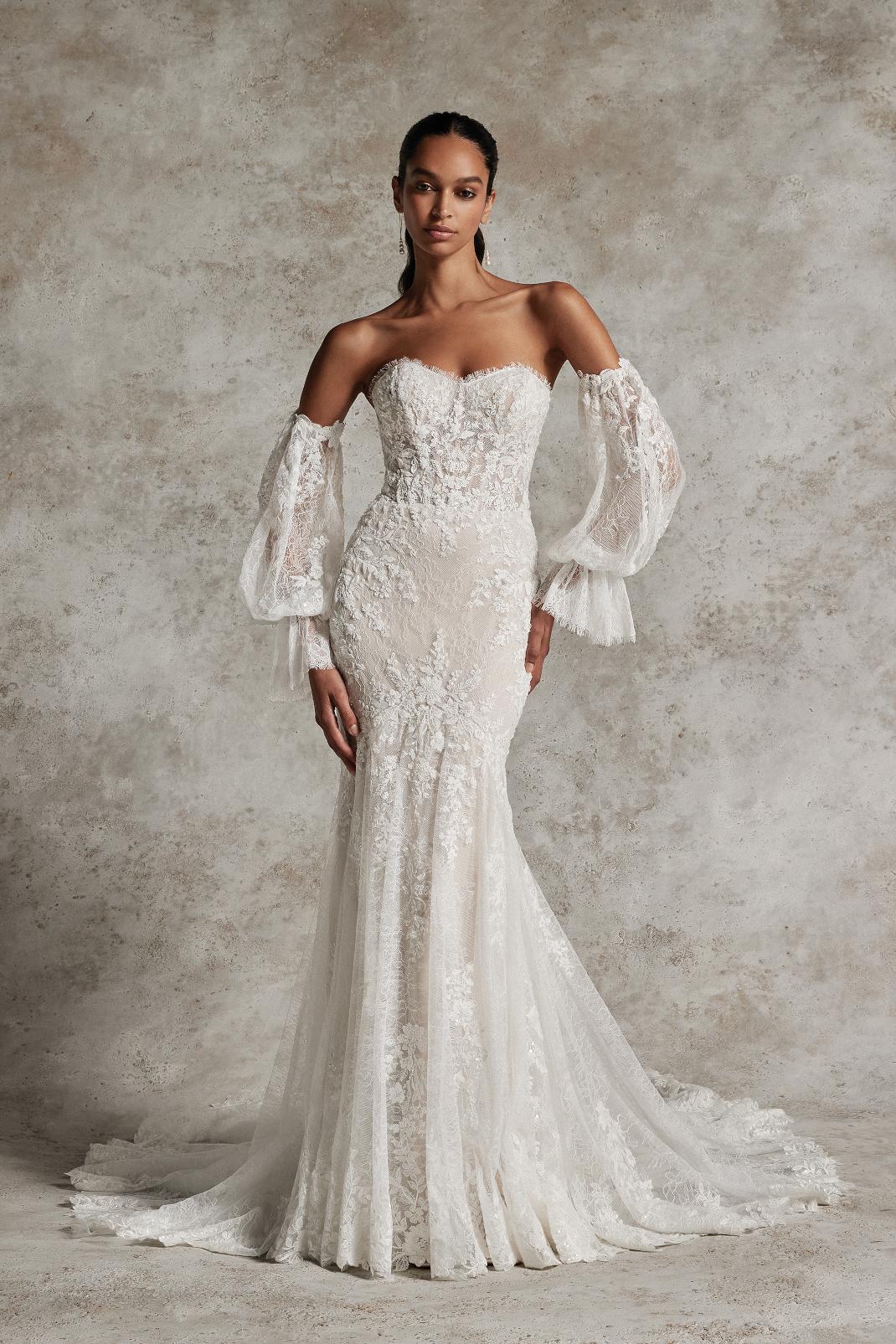 YAREN SLEEVES: CHANTILLY LACE OFF-THE-SHOULDER BLOUSON SLEEVES