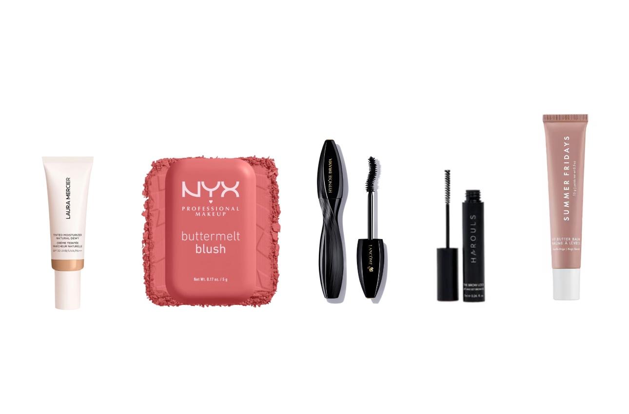 Laura Mercier Tinted MoisturiserNYX buttermilk blushLancome Hypnose mascaraHarouls Brow GelSummer Fridays Lip Tint
