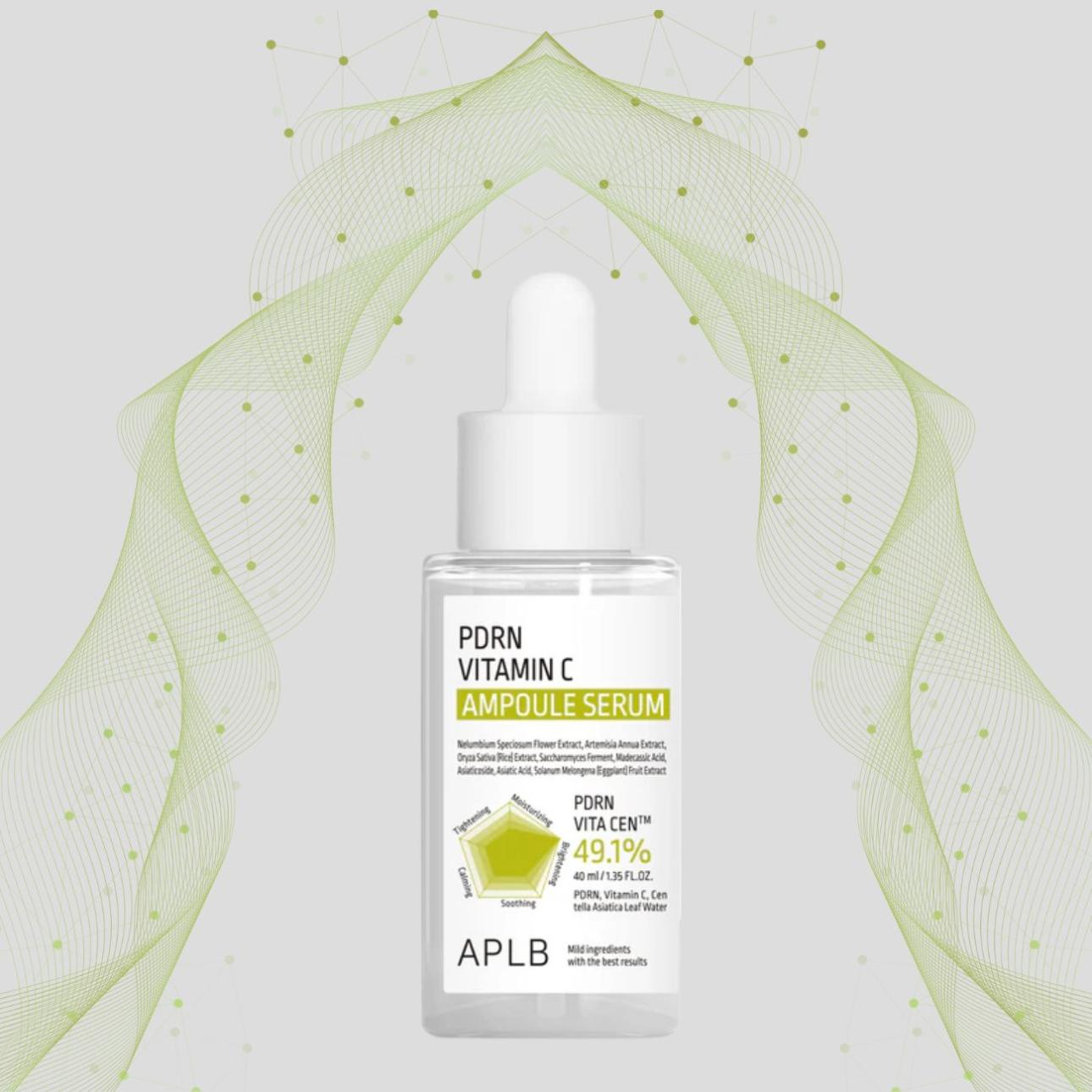PDRN Vitamin C Ampoule Serum, APLB Με 49,1% PDRN, σύμπλεγμα βιταμίνης C, νιασιναμίδη για ενισχύει το δερματικό φραγμό και βοηθά στον έλεγχο της παραγωγής λιπαρότητας, και σύμπλεγμα Centella Asiatica και Centella 3X που καταπραΰνει, μειώνει την ερυθρότητα και προστατεύει από εξωτερικούς ερεθισμούς.