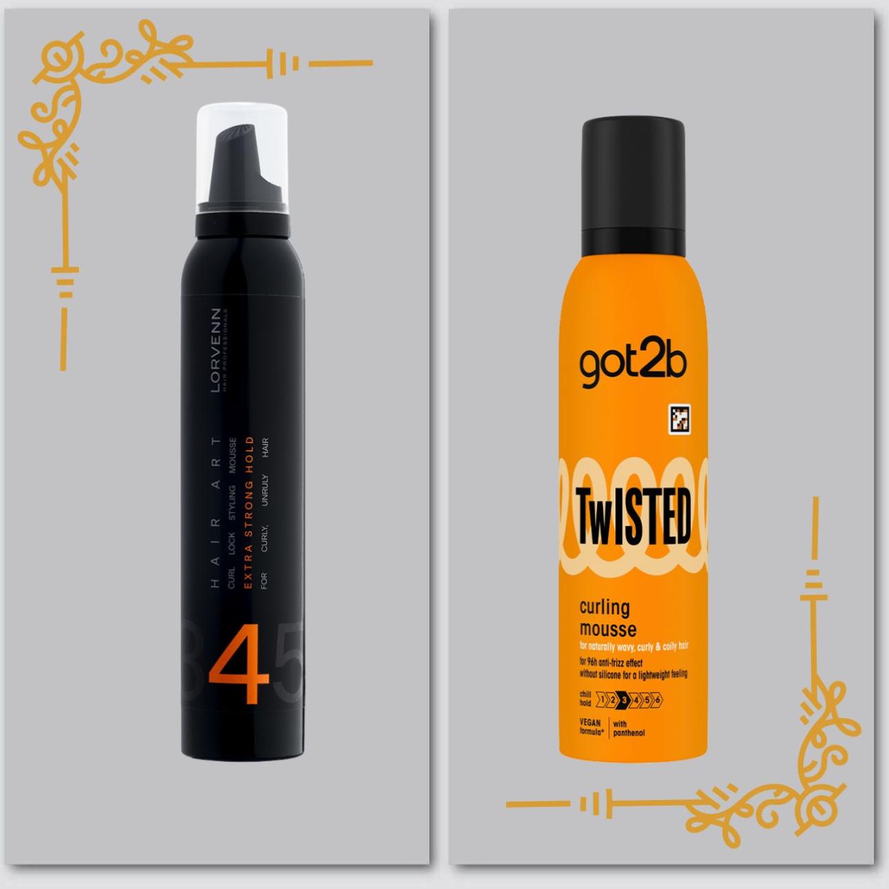 Mousse Curl Lock, Lorvenn Hair Professionals / Με προβιταμίνη Β5 για ενυδάτωση, φίλτρο UV που βοηθά στην αντηλιακή προστασία και ενισχυμένο εκχύλισμα μικροκρυστάλλων για λάμψη.  Twisted Curling Mousse, Got2B / Με anti frizz effect, χαρίζει ακαταμάχητες μπούκλες έως και 96 ώρες. Παράλληλα, προστατεύει από τη θερμότητα και δίνει μια αίσθηση ενυδάτωσης στα μαλλιά.