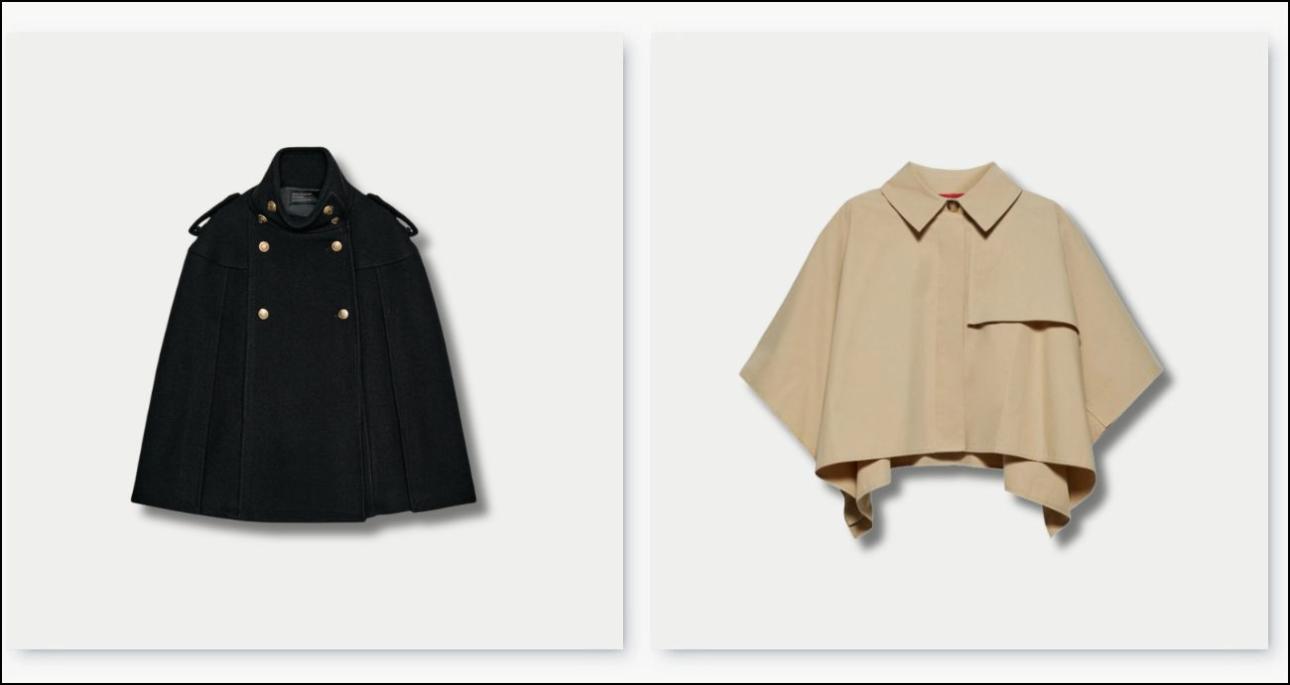 Από αριστερά: Μαύρη κάπα, €99,95, Zara, zara.com και μπεζ κάπα, €160, Max&amp;Co., atticadps.gr