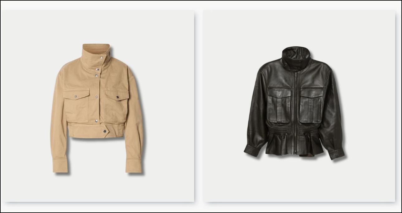 Από αριστερά: Μπεζ τζάκετ, €249, Boss, politikos-shop.gr και δερμάτινο τζάκετ, €843, Ducie, farfetch.com