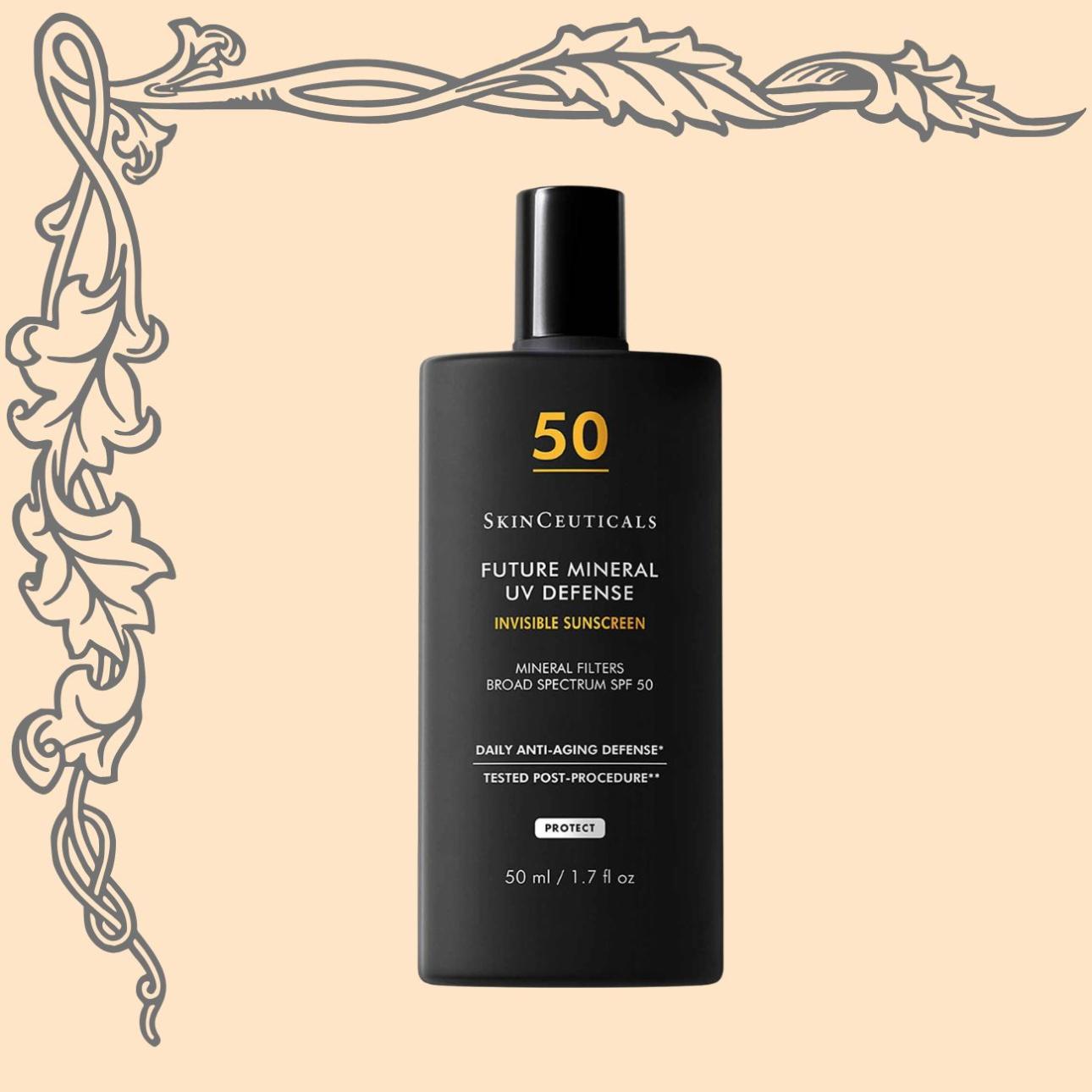 Future Mineral UV Defense Sunscreen SPF 50, SkinCeuticalsΝέα σύνθεση ελαφριά και εύκολη στην εφαρμογή, με έντονη αντιγηραντική δράση, περιέχει 15,35% υψηλής ποιότητας οξείδιο ψευδαργύρου, 2,66% διοξείδιο του τιτανίου και 3% νιασιναμίδη.