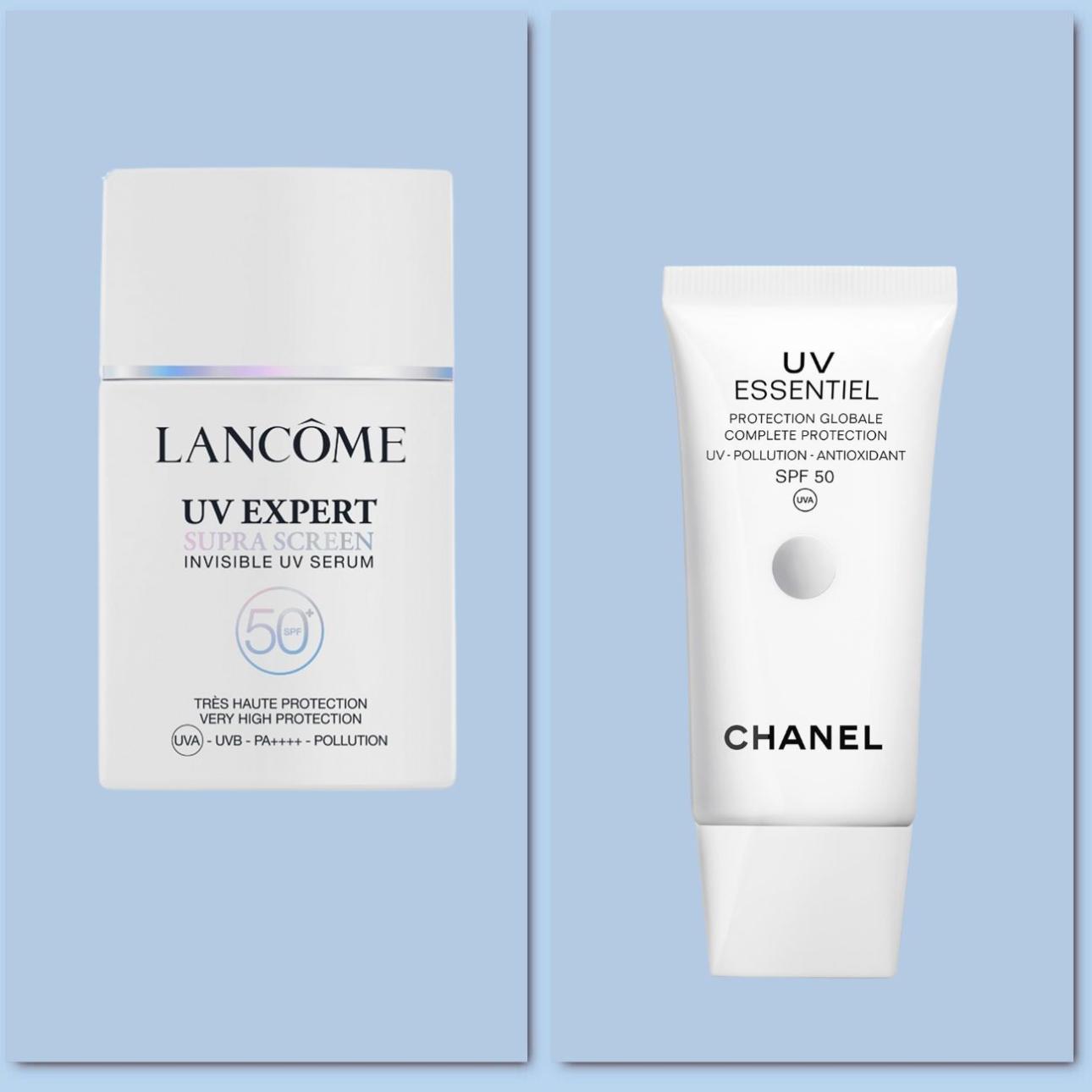 Το εξαιρετικά λεπτόρρευστο UV Expert Supra Screen Invisible της Lancôme και τοUV Essentiel Complete UV Protection Sunscreen Antiocidant - Anti-Pollution Broad Spectrum SPF 50 της Chanel με βελτιωμένη φόρμουλα είναι δύο αντηλιακά με συστατικά τα οποία απορροφώνται άριστα από την επιδερμίδα. 