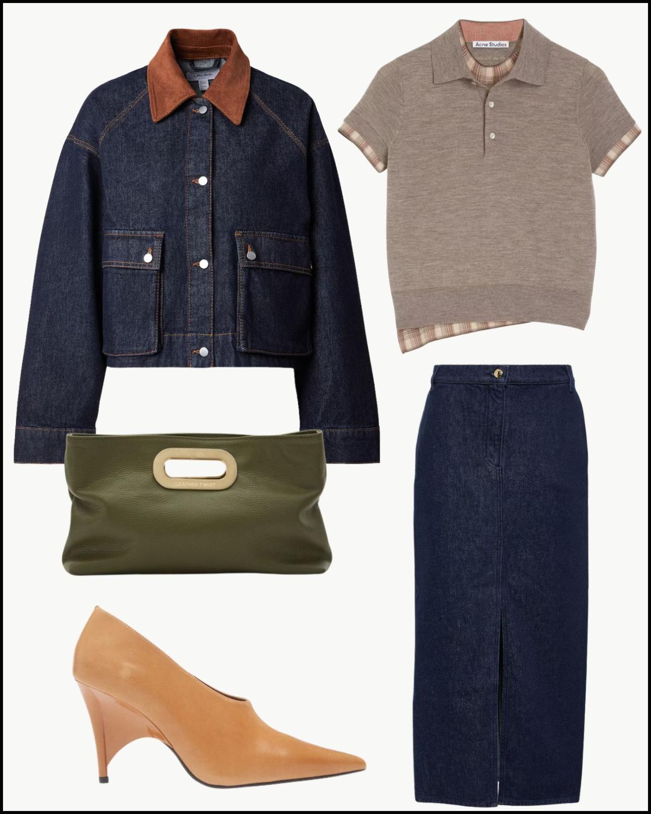 Τζάκετ, €129, &amp; Other stories, aboutyou.gr, διπλό τοπ, €560, Acne Studios, libertylondon.com, τσάντα, €110, Got Her, leathertwist.gr, χωστές γόβες, €97,51, Jeffrey Campbell, skroutz.gr και πένσιλ φούστα, €440, Magda Butrym, mytheresa.com