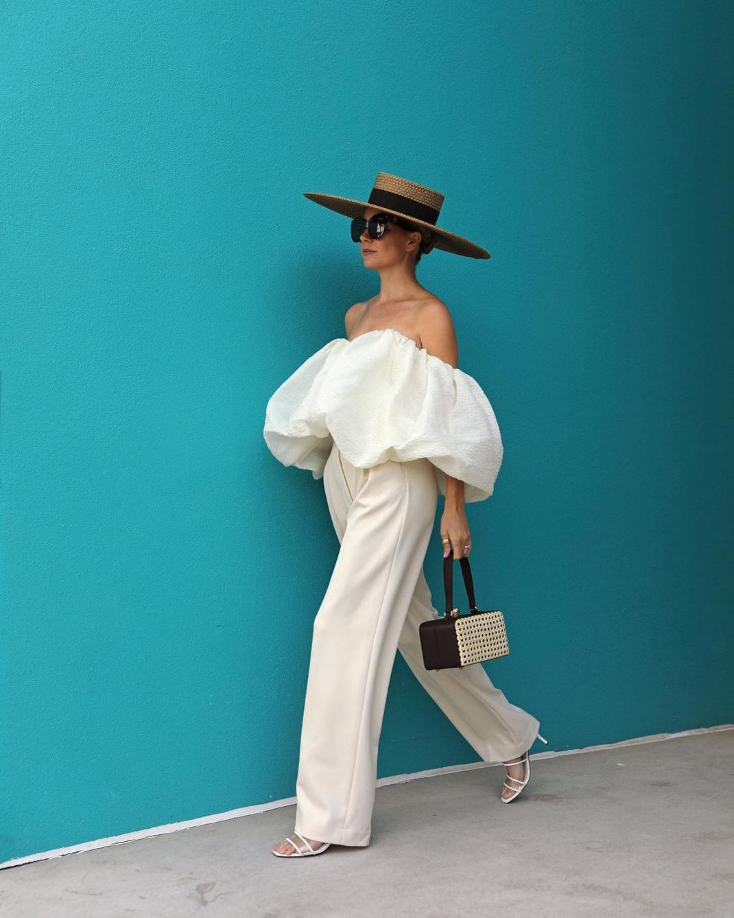 blaireadiebee στράπλες top ψάθινο καπέλο