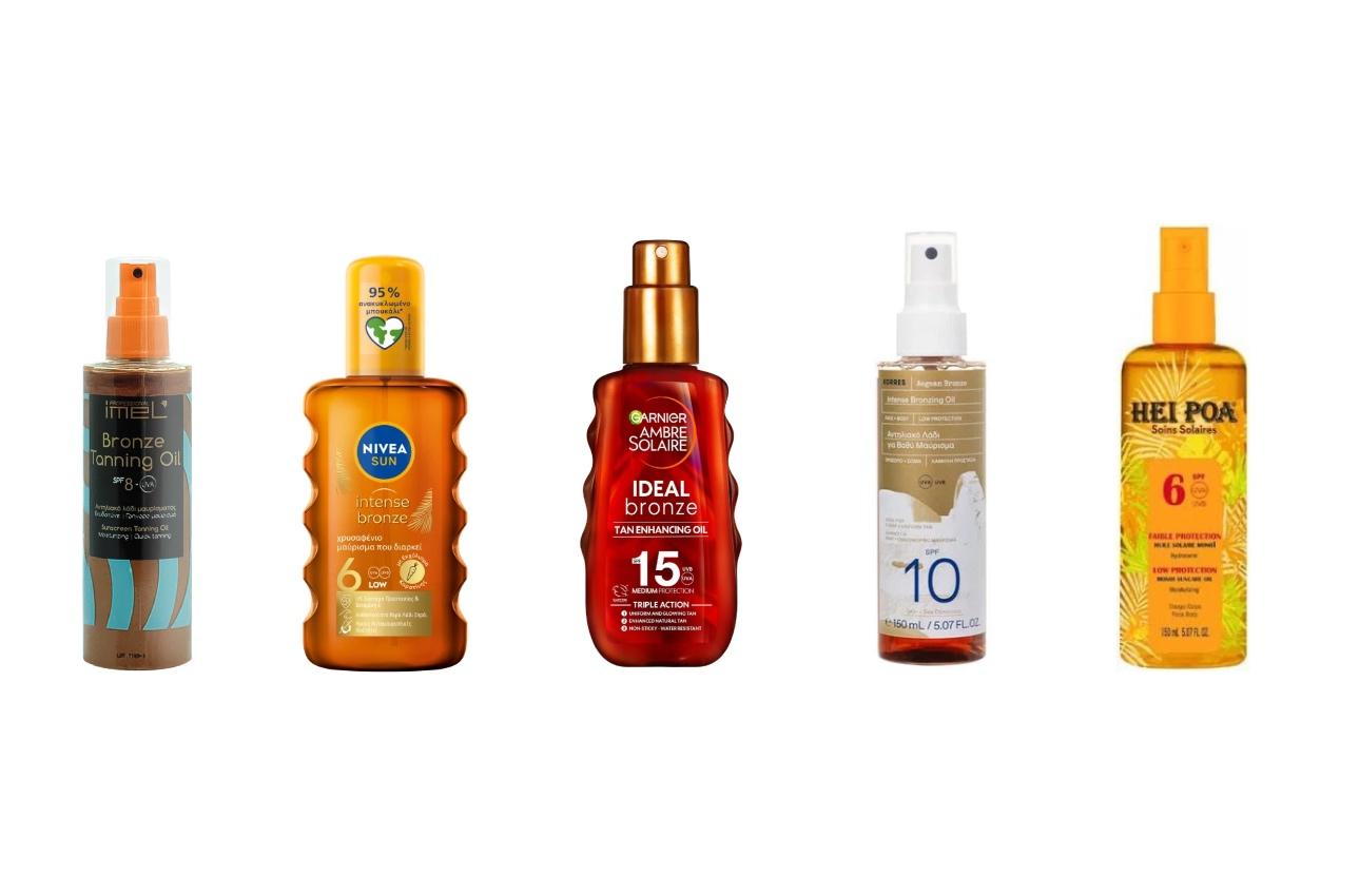 Imel Bronze Tanning Oil SPF 8NIVEA SUN Intense Bronze Oil Spray SPF 6Garnier IDEAL bronze SPF 15Korres Aegean Bronze SPF 10HEI POA SOINS SOLAIRES Huile Solaire Monoi