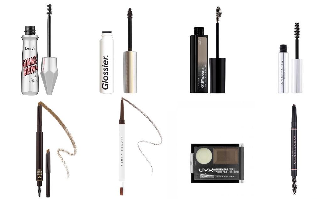 Benefit, Gimme Brow Volumizing Eyebrow GelGlossier, Boy BrowMaybelline, Brow MascaraAnastasia Beverly Hills, Clear MascaraTOM FORD, Brow SculptorFENTY BEAUTY BY RIHANNA, Brow MVP Ultra Fine Brow Pencil & Styler NYX, Pro Makeup Eyebrow Cake Powder Anastasia Beverly Hills, Brow Definer