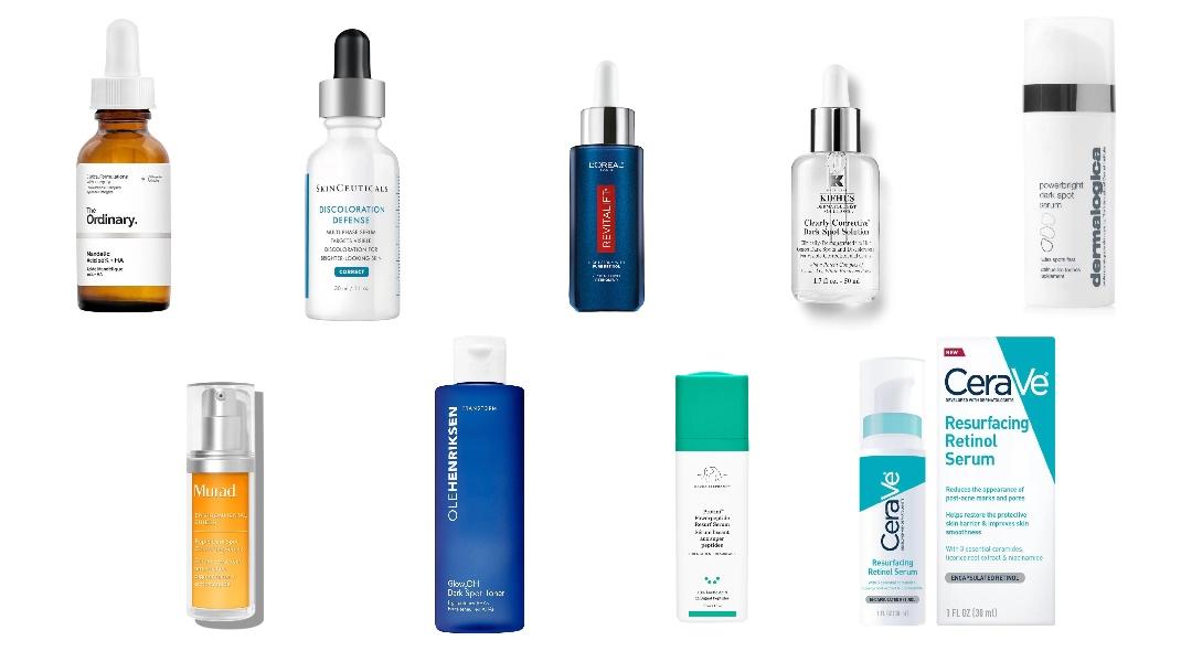 The Ordinary Mandelic Acid 10% + HASkinCeuticals Discoloration Defense Multi-Phase SerumL'Oréal Paris Revitalift Derm Intensives 0.3% Pure Retinol SerumKiehl's Clearly Corrective Dark Spot Correcting SerumDermalogica Powerbright Dark Spot SerumMurad Rapid Dark Spot Correcting SerumOle Henkrisen Glow2OH Dark Spot TonerDrunk Elephant Protini Powerpeptide Resurf SerumCeraVe Resurfacing Retinol Serum