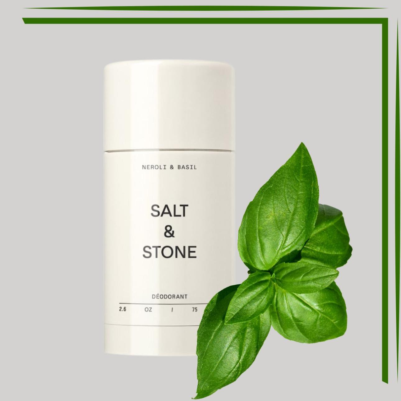 Néroli &amp; Basilic, Salt &amp; Stone Βραβευμένο αποσμητικό χωρίς αλουμίνιο, για 48ωρη προστασία. Περιέχει πρεβιοτικά που βοηθούν στην εξουδετέρωση των οσμών, ενώ τα εκχυλίσματα φυκιών ενυδατώνουν το δέρμα. Τα αντιοξειδωτικά συμβάλλουν στην προστασία της επιδερμίδας από τις περιβαλλοντικές επιθέσεις και βοηθούν στη διατήρηση της αίσθησης καταπράυνσης, η σπιρουλίνα συμβάλλει στην καταπράυνση και την αναγέννηση της επιδερμίδας μετά την έκθεση σε περιβαλλοντικούς παράγοντες, ενώ η νιασιναμίδη ενισχύει τον επιδερμικό φραγμό και συμβάλλει στην αισθητή βελτίωση της υφής του δέρματος. Όσο για τον οσφρητικό συνδυασμό, είναι εμπνευσμένος από τα φρέσκα και γήινα αρώματα ενός ανοιξιάτικου λαχανόκηπου.
