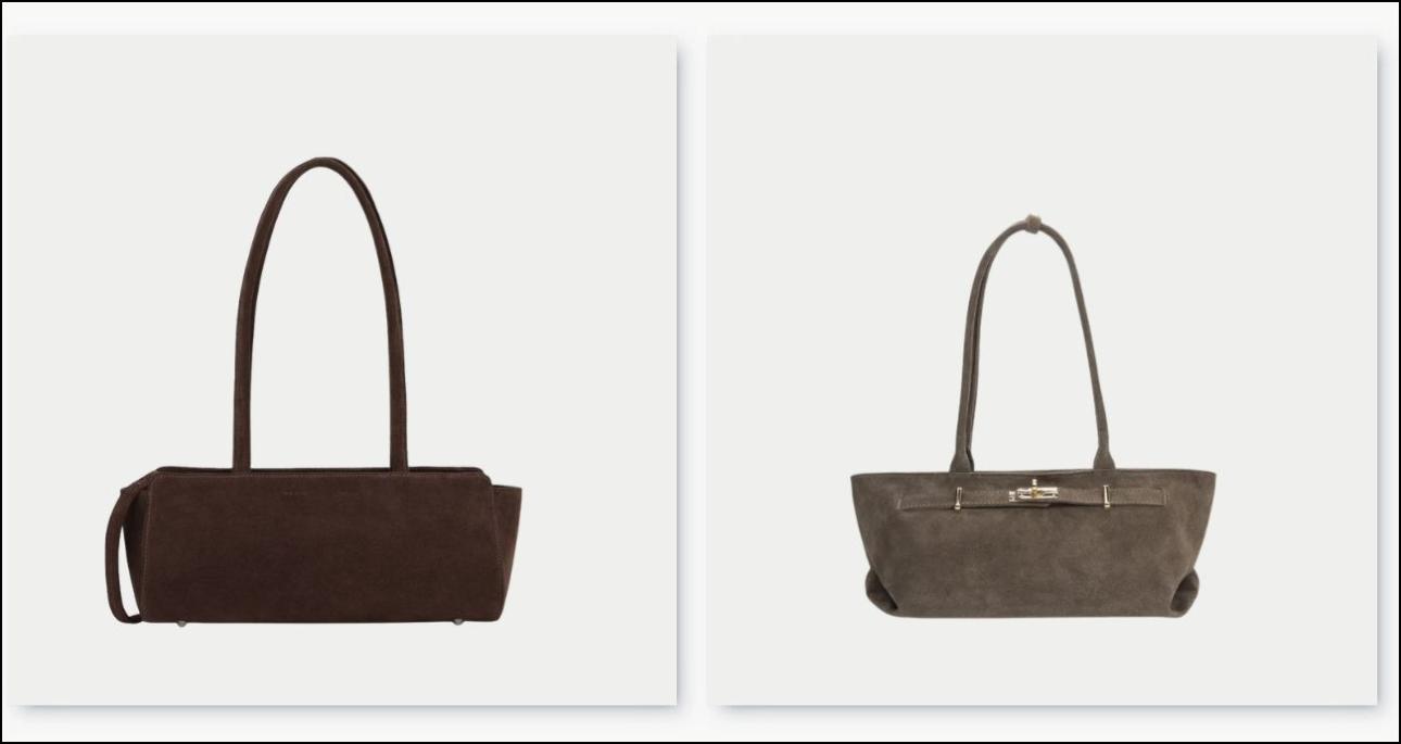 Από αριστερά: Σκούρο καφέ τσάντα, €369, Kazar Studio, abaoutyou.gr και γκρι τσάντα, €150, Estro, modivo.gr