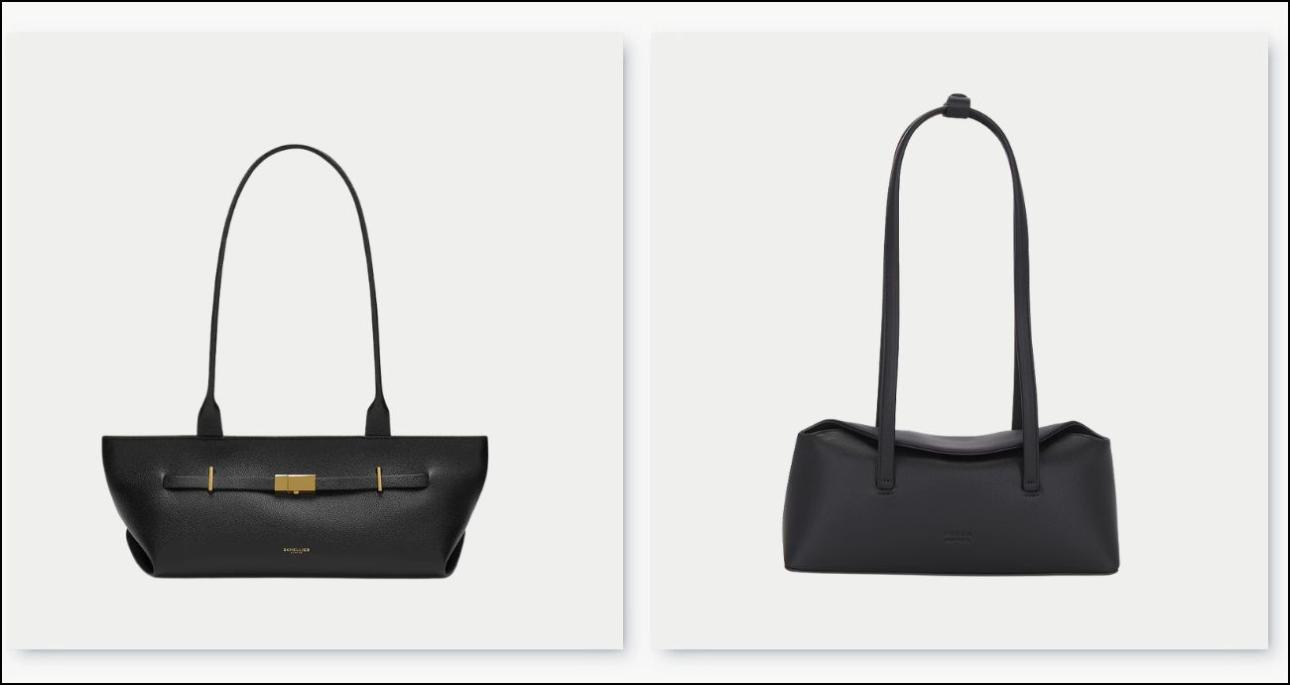 Από αριστερά: Τσάντα με χρυσές μεταλλικές λεπτομέρειες, €455, DeMellier London, demelierlondon.com και τσάντα, €287, Freja New York, revolve.com