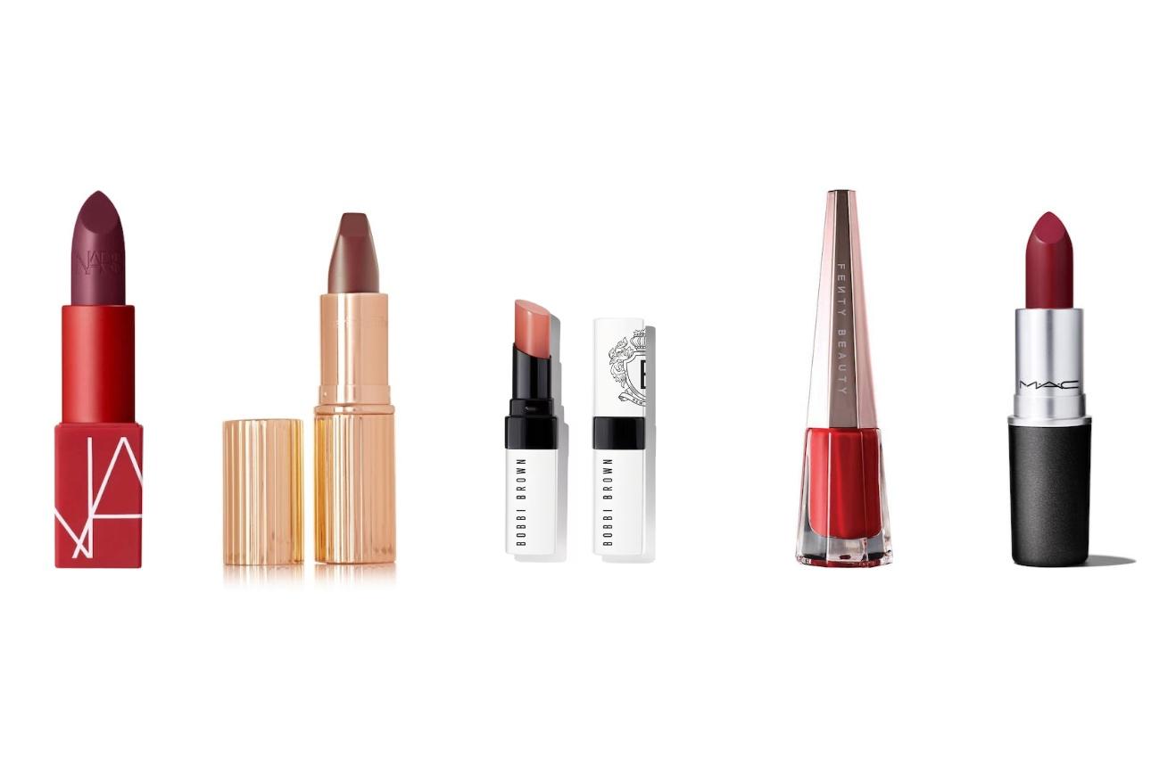 NARS – Scarlet Empress (κρεμώδες, βαθύ μπορντό)Charlotte Tilbury – Glastonberry (κρεμώδες σοκολατί με ροζ υποτόνους)Bobbi Brown – Bare (διακριτικό nude)Fenty Beauty – Stunna Lip Paint (Uncensored) (έντονο κόκκινο, μακράς διάρκειας)MAC – Diva (πολύ σκοτεινό κόκκινο-μπουργκουντί)