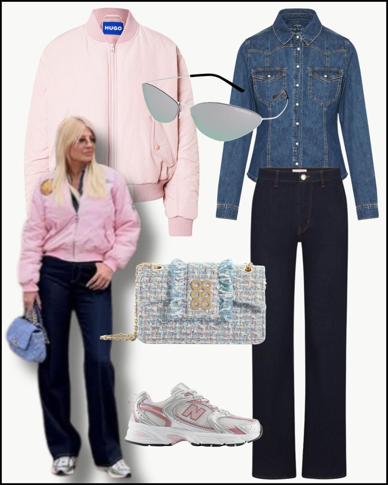 Από αριστερά: Bomber τζάκετ, €199, Hugo, aboutyou.gr, τζιν πουκάμισο, €29,99, Funky Buddha, funky-buddha.com, τζιν παντελόνι, €390, Frame, frame-store.com, γυαλιά ηλίου, €471,20, Balenciaga, amevista.com, τσάντα, €385, Kooreloo, kooreloo.com και sneakers, €119,99, New Balance, theathletesfoot.gr