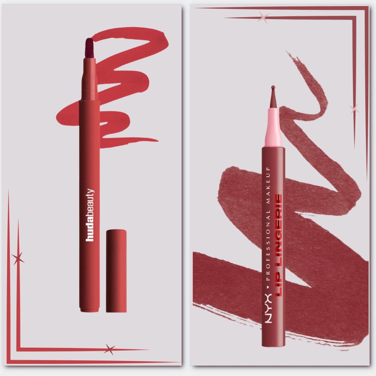 Lip Contour Lip Stain in Cherry Red, Hyda Beauty Lip Lingerie in 10 Up All Night, Nyx
