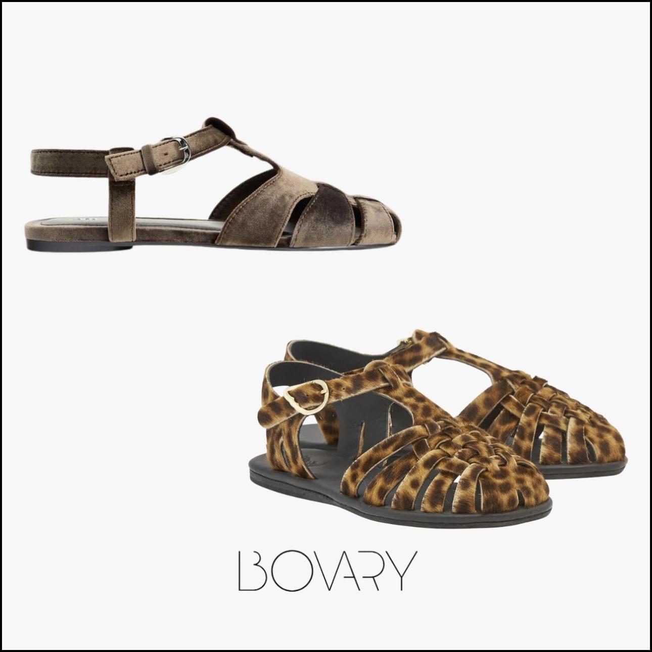Βελούδινα σανδάλια, €29,95, Zara, zara.com και pony hair σανδάλια, €270, Ancient Greek Sandals, ancient-greek-sandals.com