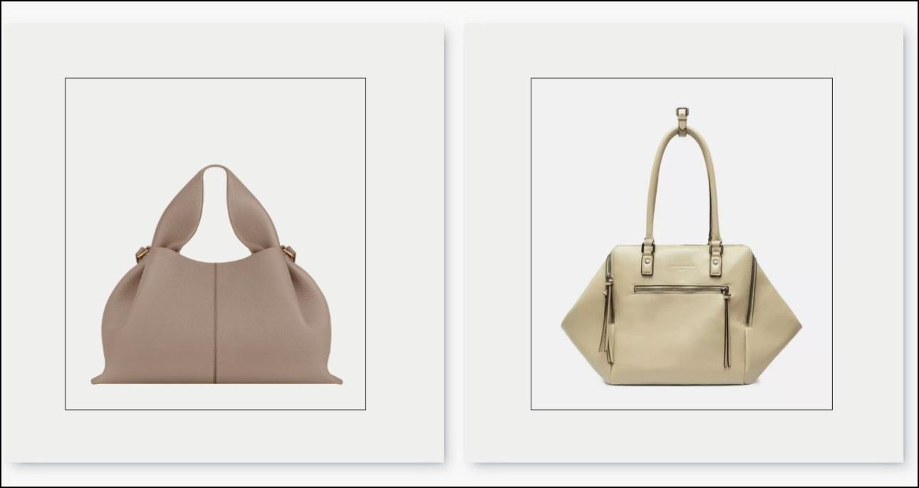 Από αριστερά: Τσάντα, €440, Polène, euro.polene-paris.com και τσάντα με λεπτομέρειες από φερμουάρ, €299, Liebeskind Berlin, int.liebeskind-berlin.com