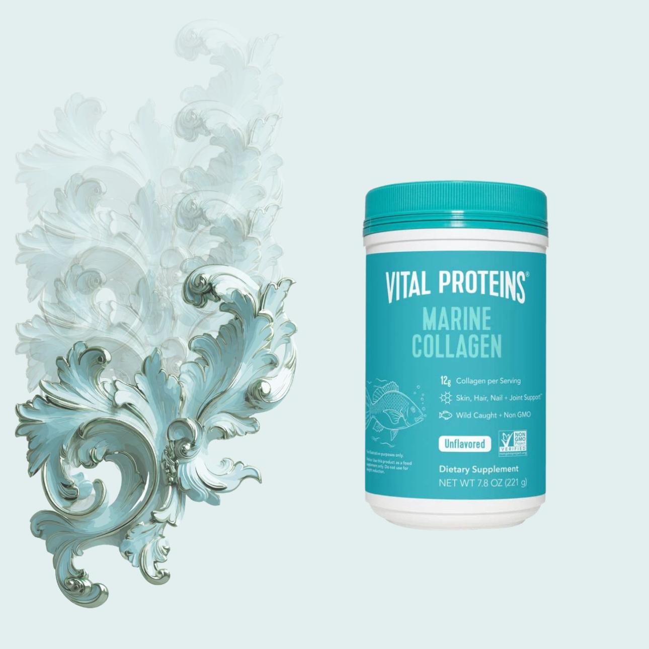 Vital Proteins Βιοδιαθέσιμα Πεπτίδια Κολλαγόνου σε Σκόνη, Nestlé  Θαλάσσιο Κολλαγόνο από τα λέπια φρέσκων, μη ΓΤΟ, άγριων λευκών ψαριών από τις ακτές της Αλάσκας, υψηλής βιοδιαθεσιμότητας, εύπεπτο και διαλυτό σε κρύο νερό. Βοηθά στη βελτίωση της υγείας των μαλλιών, του δέρματος, των νυχιών, των αρθρώσεων και των συνδέσμων.