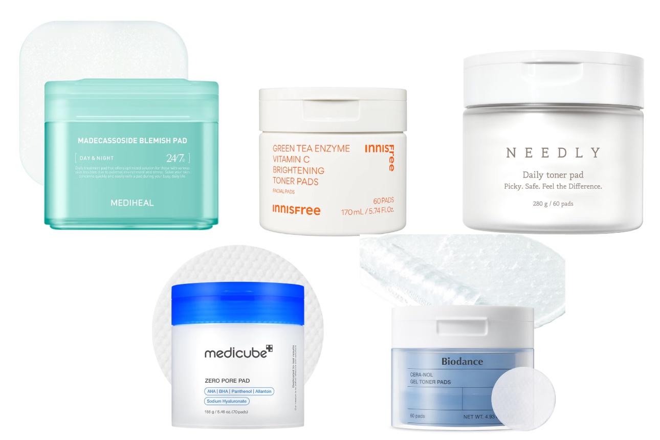 Mediheal Madecassoside Blemish PadGreen Tea Enzyme Vitamin C Brightening Toner PadsNeedly Daily Toner PadsMedicube Zero Pore PadsBiodance Cera-nol Gel Toner Pads
