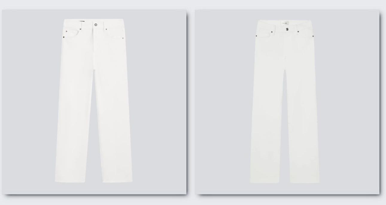 Από αριστερά: Ίσιο τζιν, €49,95, Massimo Dutti, massimodutti.com και ίσιο τζιν, €272, Frame, frame-store.com 