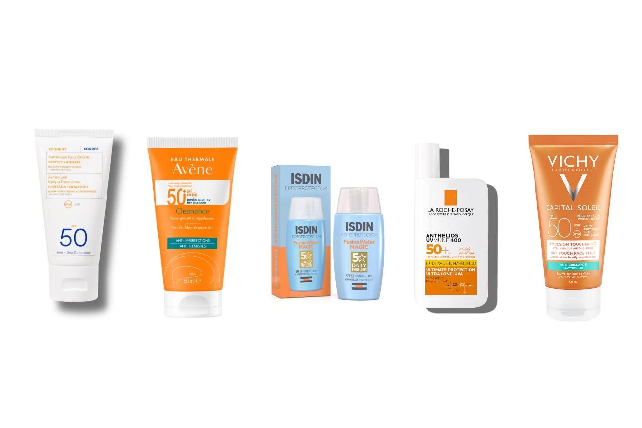 Korres Γιαούρτι Αντηλιακή Κρέμα Προσώπου SPF 50Avene Cleanance Sun Care SPF 50+Isdin Fotoprotector Fusion Water SPF 50La Roche-Posay Anthelios Invisible Fluid SPF 50+Vichy Capital Soleil Mattifying SPF 50