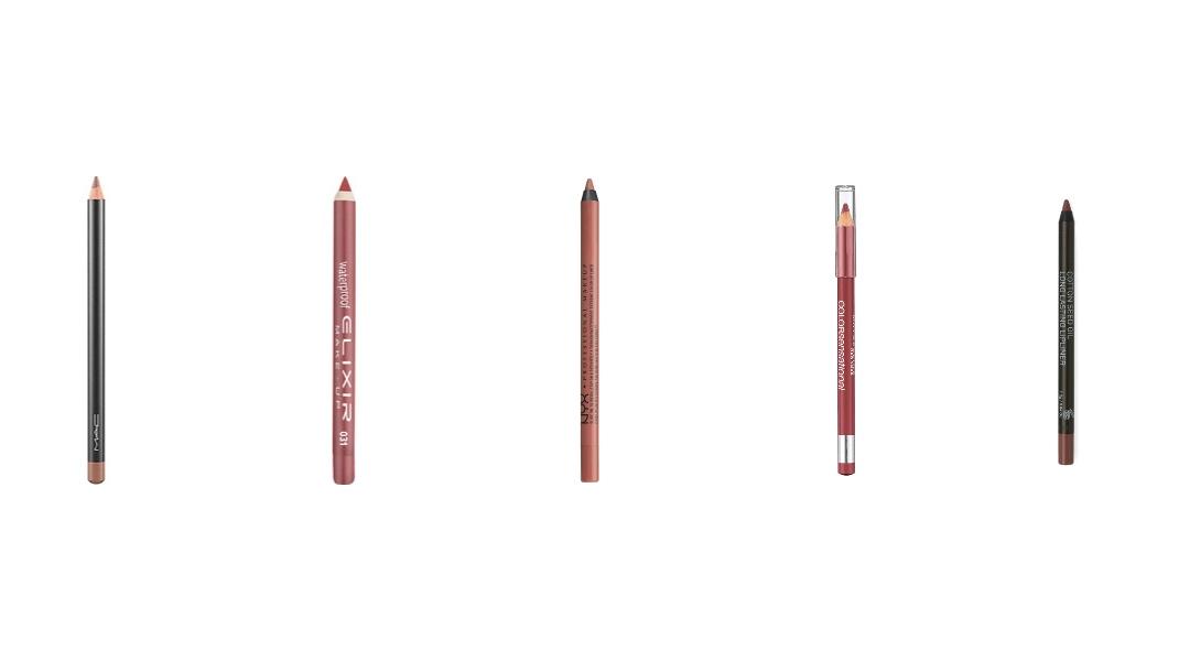 MAC ChestnutElixir Light CaramelNYX Cosmetics Beyond NudeSeventeen Waterproof Lip Liner Pencil - 36 Super NudeMaybelline Color Sensational Shaping Lip Liner 10 Nude Whisper
