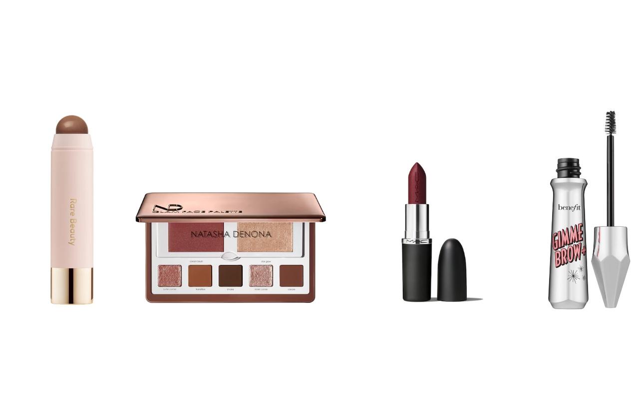Rare Beauty, Warm Wishes Effortless BronzerNatasha Denona, Glam Face palette - Makeup paletteMAC Cosmetics, Diva LipstickBenefit Gimme brow+ volumizing eyebrow gel