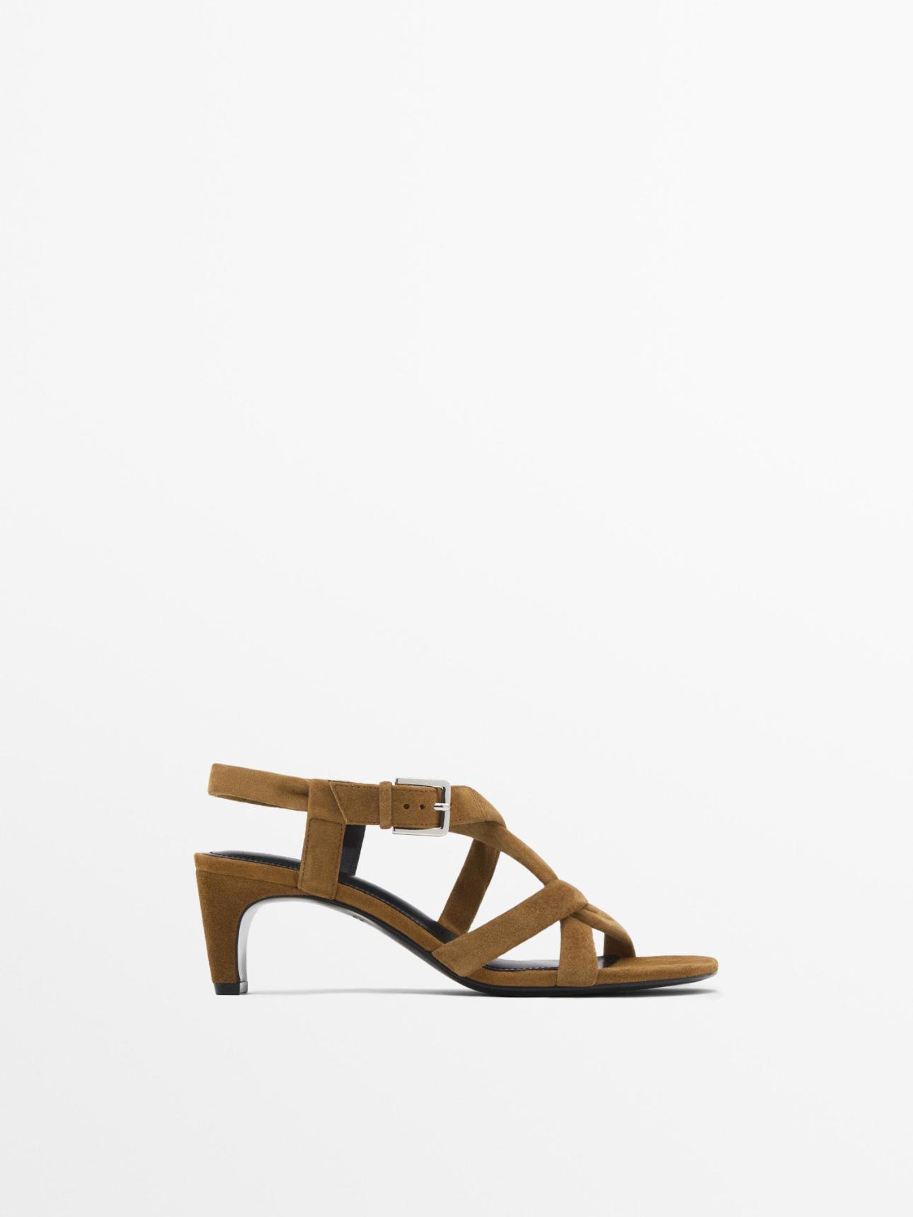 Καφέ σουέτ πέδιλα Massimo Dutti