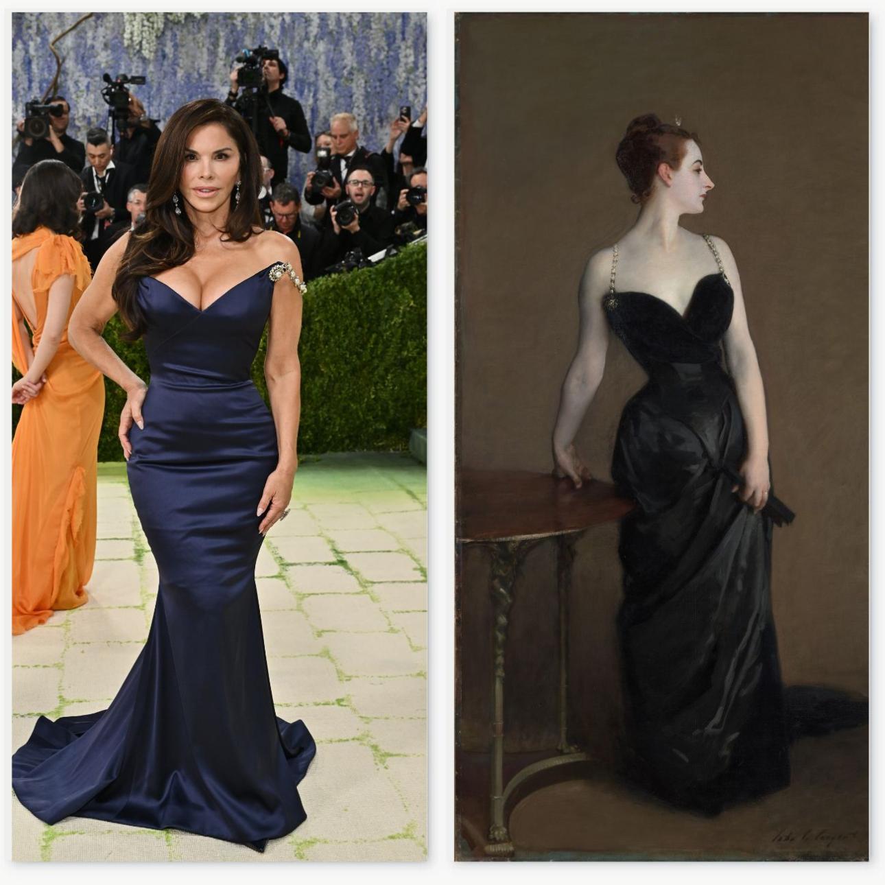 Aριστερά: Η Λόρεν Σάντσεζ Μπέζος στο Met Gala 2026 / Evan Agostini/Invision/AP - Δεξιά: Madame X,  John Singer Sargent, 1883-84/ Τhe Met