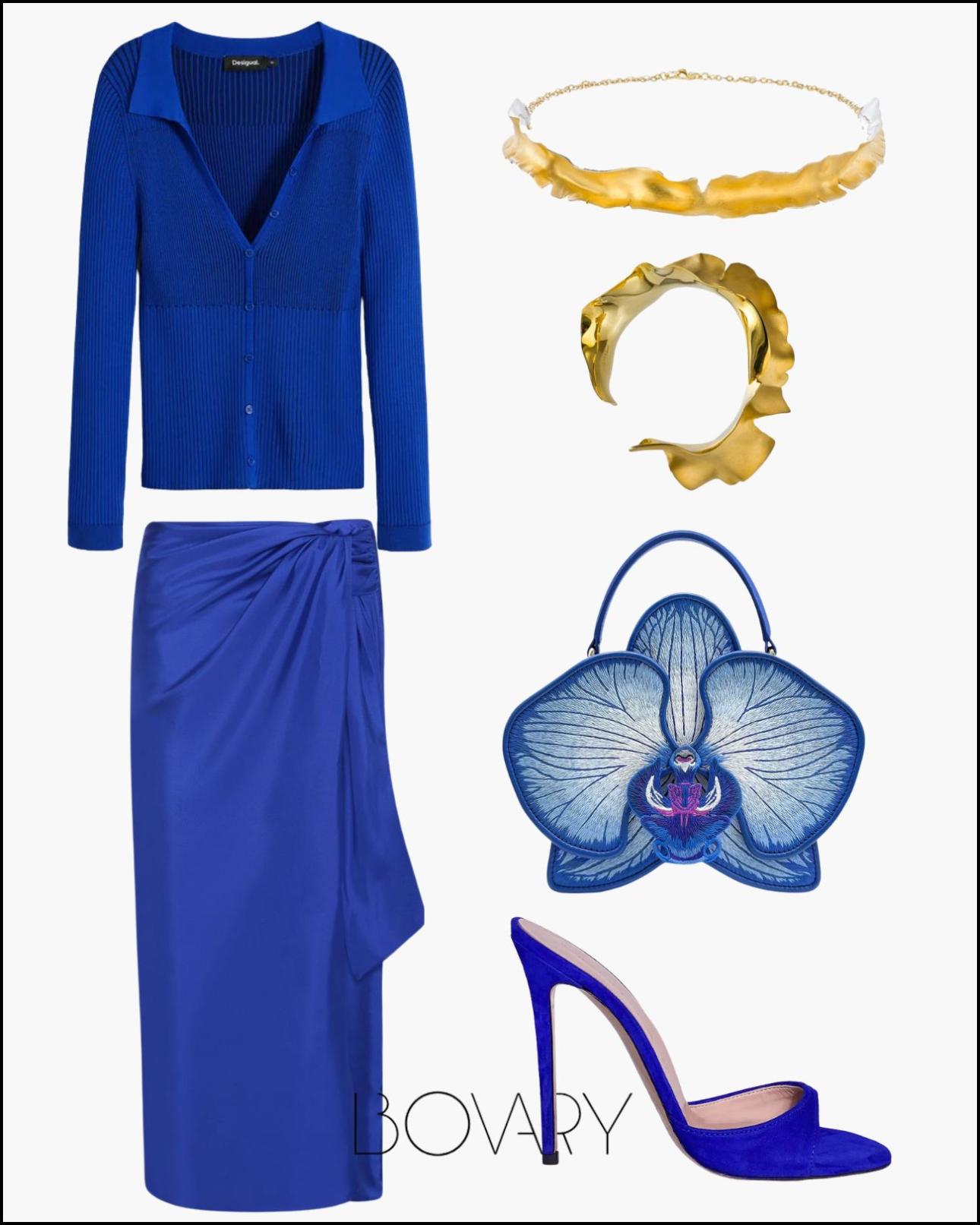 Από αριστερά: Πλεκτό τοπ, €49,97, Desigual, desigual.com, τσόκερ από χρυσό 18Κ, €950 και βραχιόλι χρυσο 18Κ, €1.100, όλα Theodora D, aesthet.com, μεταψωτή wrap φούστα, €270, Marella, gr.marella.com, βραδινό τσαντάκι, €143,95, JW Pei, jwpei.com και καστόρινα mules, €135, Identità, identitashoes.com