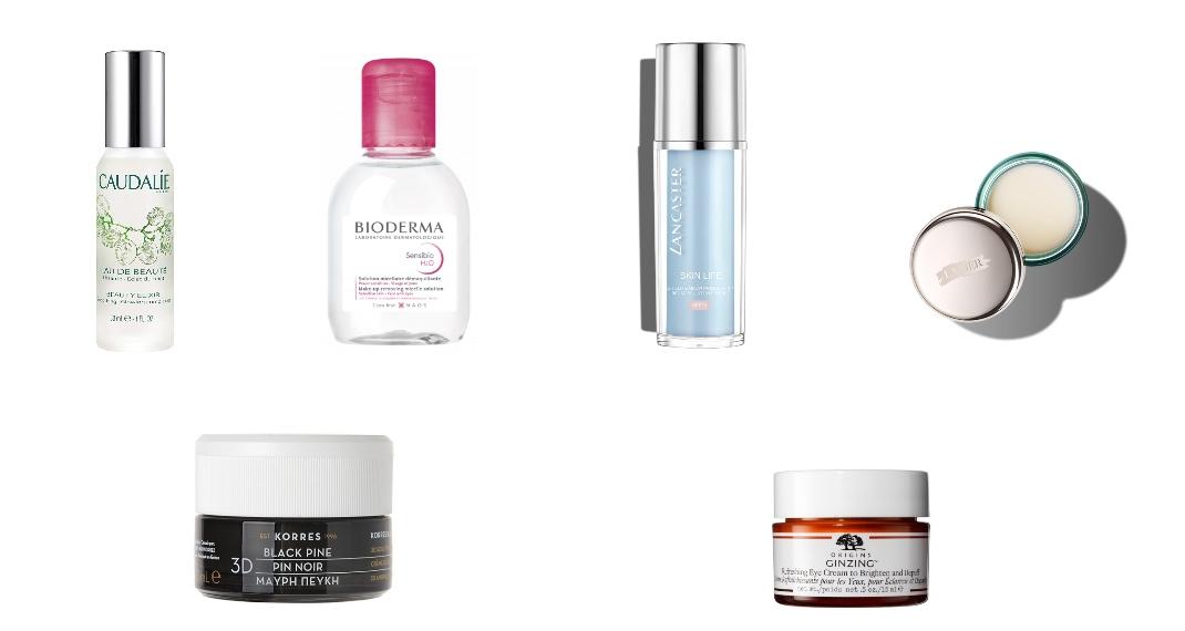 Caudalie Face MistBioderma Micellar WaterLancaster Glow CreamLa Mer Lip BalmKorres Black Pine 3DOrigins Eye Cream
