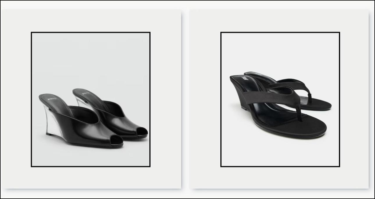 Από αριστερά: Mules, €75,99, Mango, shop.mango.com και σαγιονάρες με τακούνι, €29,95, Zara, zara.com 