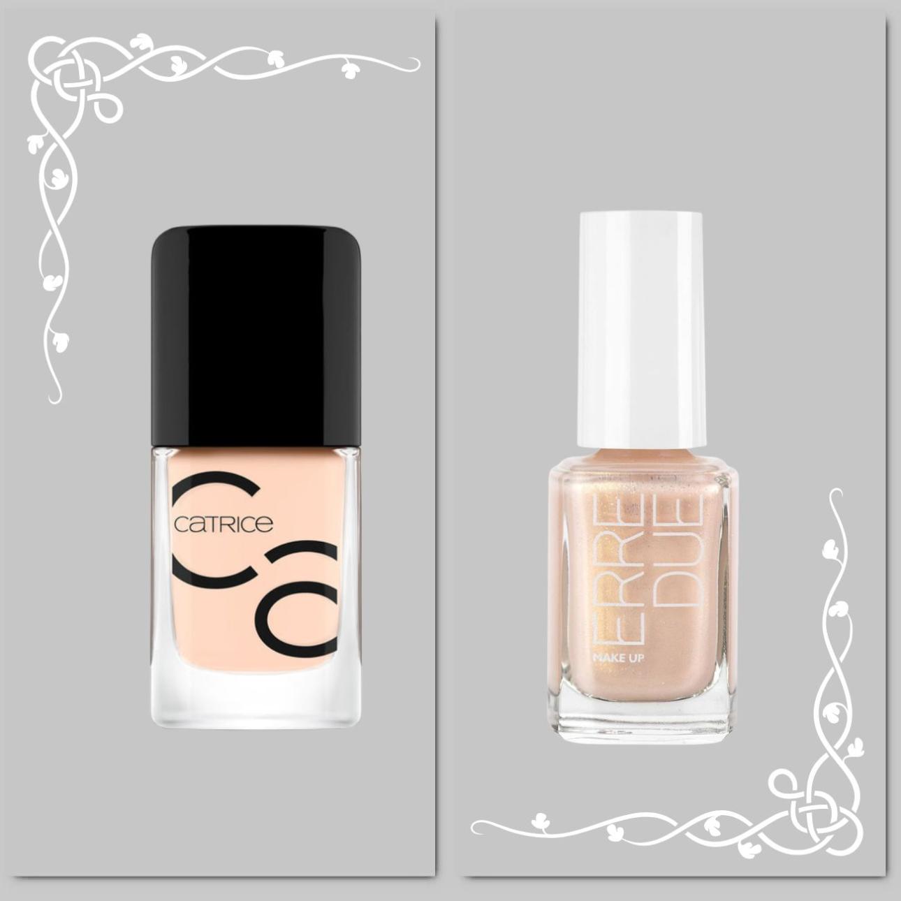 Από δεξιά: Iconails Gel Lacquer 149 Vanilla Chai, CatriceExclusive Nail Lacquer 735 Champagne Glow, Erre Due