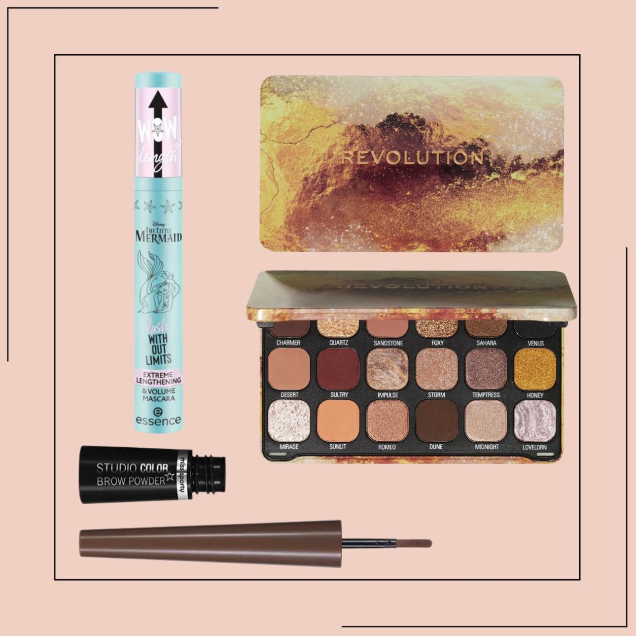 Από πάνω αριστερά και δεξιόστροφα: Essence, Revolution Beauty London, Miss Sporty