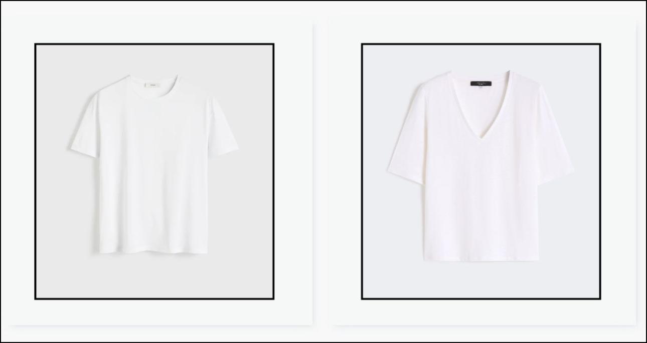 Από αριστερά: T-shirt, €180, Toteme, int.toteme.com και V-neck T-shirt, €120, Weekend Max Mara, gr.maxmara.com