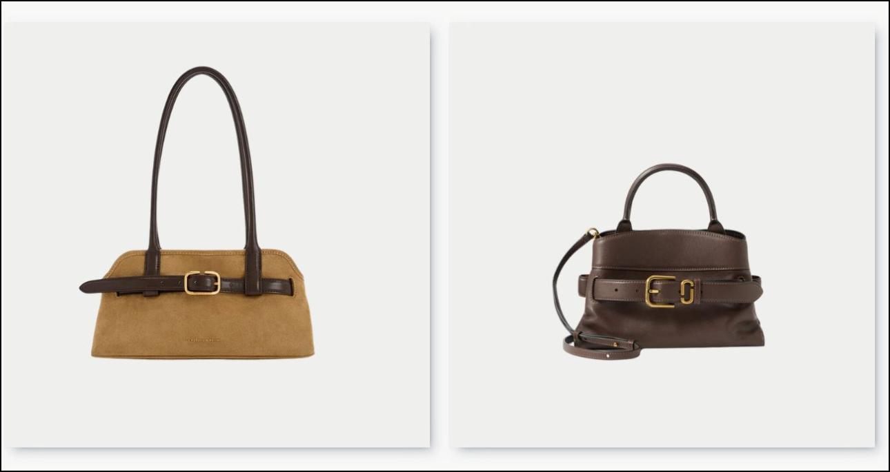 Καστόρινη, σε καμηλό χρώμα τσάντα, €125, Charles &amp; Keith, charleskeith.eu και καφέ σκούρο δερμάτινη τσάντα, €550, Marc Jacobs, zalando.gr