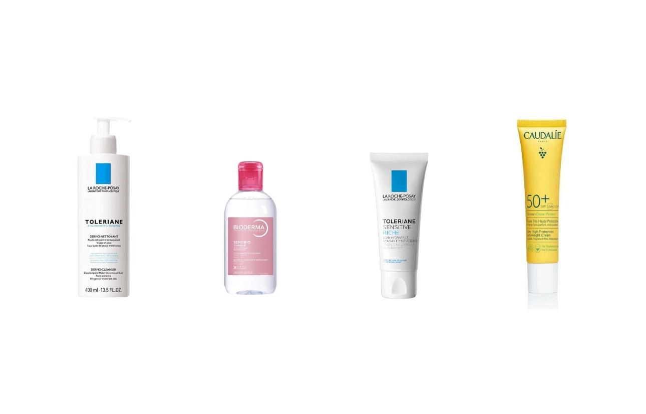 La Roche-Posay Toleriane Dermo-Cleanser: Απαλός αφρός καθαρισμού που αφαιρεί ρύπους και μακιγιάζ χωρίς να διαταράσσει τον δερματικό φραγμό.Bioderma Sensibio Tonique: Απαλή τονωτική λοσιόν που καταπραΰνει και ενυδατώνει το δέρμα χωρίς να το ερεθίζει.La Roche-Posay Toleriane Sensitive Riche: Πλούσια κρέμα που ενισχύει τον δερματικό φραγμό και μειώνει την αίσθηση ερεθισμού.Caudalie – Αντηλιακό Προσώπου Ανάλαφρης Υφής Vinosun Ocean Protect SPF 50+