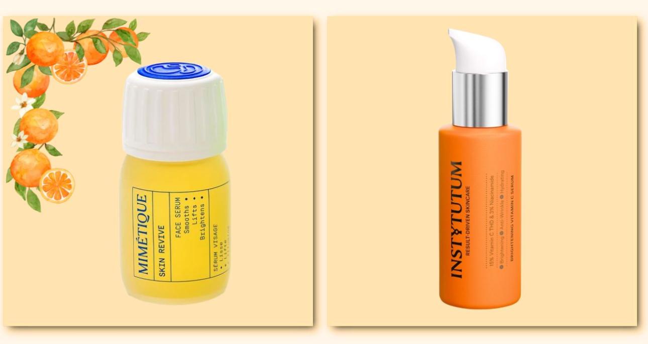 Skin Revive Serum, Mimétique  Υπερσυμπυκνωμένος ορός, διαθέτει το σύμπλεγμα SMR-C5, που αποτελείται από πέντε βασικά συστατικά που υπάρχουν ήδη στο δέρμα. Η βιταμίνη C και η νιασιναμίδη ενισχύουν τα αποτελέσματα, δουλεύοντας μαζί για να φωτίσουν την επιδερμίδα και να μειώσουν τις σκούρες κηλίδες. Brightening Vitamin C Serum Next-Gen, Instytutum Yπερσυμπυκνωμένος ορός που συνδυάζει πέντε συνεργιστικά δραστικά συστατικά. Βασίζεται στην τεχνολογία Inside &amp; Out, μια επιστημονικά τεκμηριωμένη τεχνολογία ενεργής συνέργειας που λειτουργεί σε τρία επίπεδα: κυτταρικό, ιστικό και επιφανειακό. Ο συνδυασμός 15% βιταμίνης C (THD), 3% νιασιναμίδης, τριπεπτιδίου-5, τεσσάρων τύπων υαλουρονικού οξέος και βιταμίνης E προσφέρει ισχυρά αποτελέσματα.