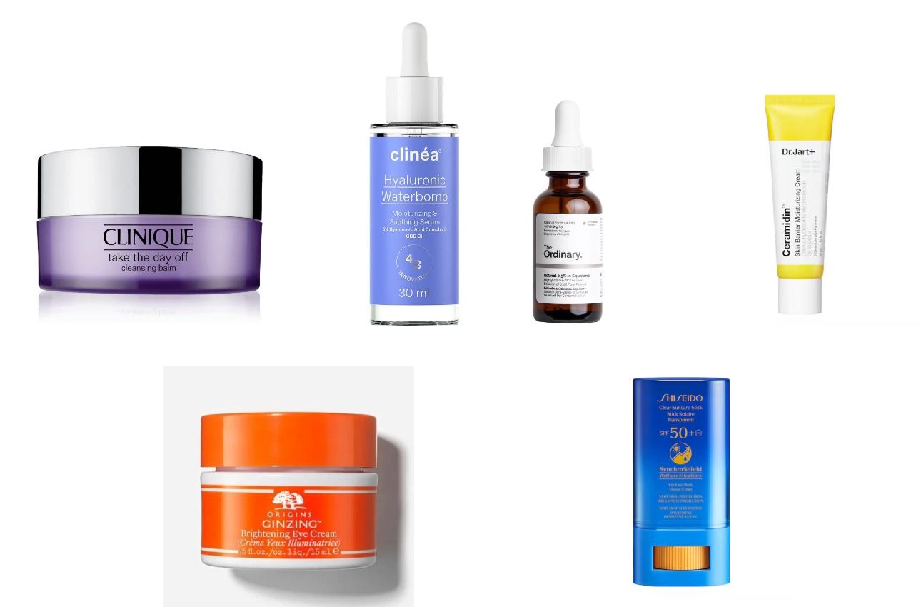 Clinique, Take the Day Off BalmClinea, Hyaluronic Waterbomb SerumThe Ordinary, Retinol SerumDr.Jart+ Ceramidin CreamOrigins, Ginzing Eye CreamShiseido, Sunscreen Stick