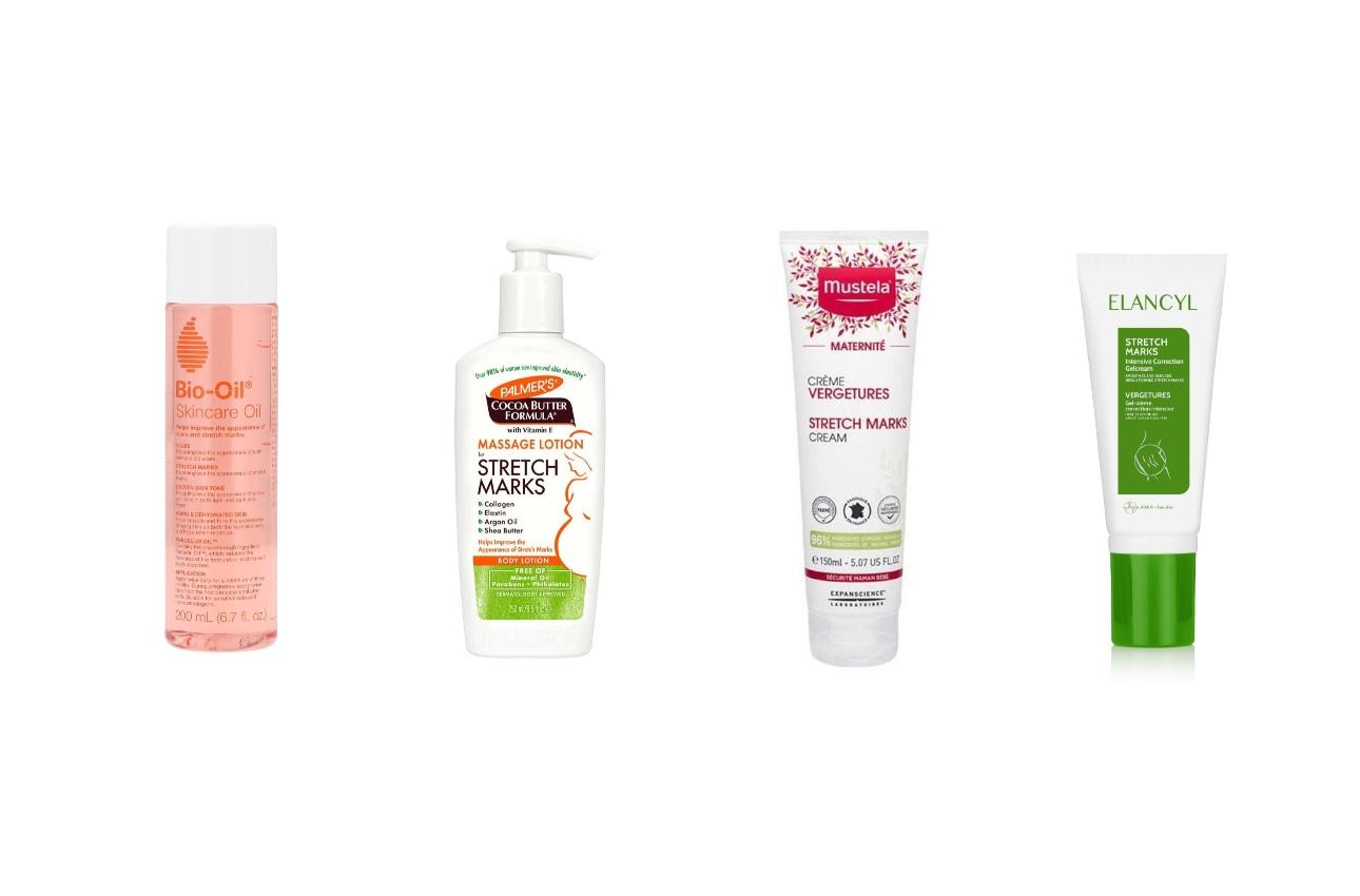 Bio-Oil Skincare OilPalmer’s Cocoa Butter Formula Massage Lotion for Stretch MarksMustela Maternité Stretch Marks CreamElancyl Stretch Mark Correction Gel